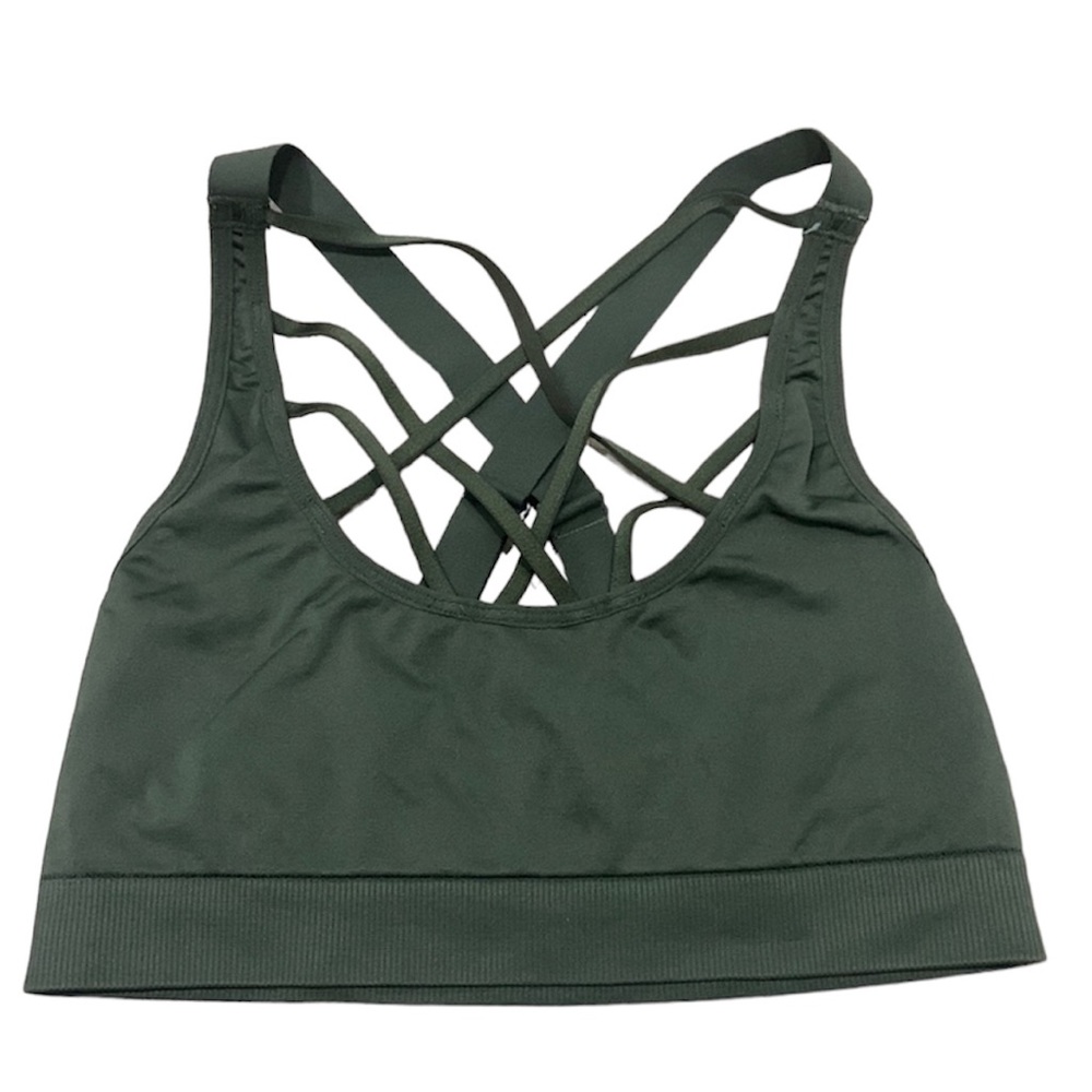 Victoria Sport Olive Criss Cross Athletic Sports Bra w Adjustable Straps